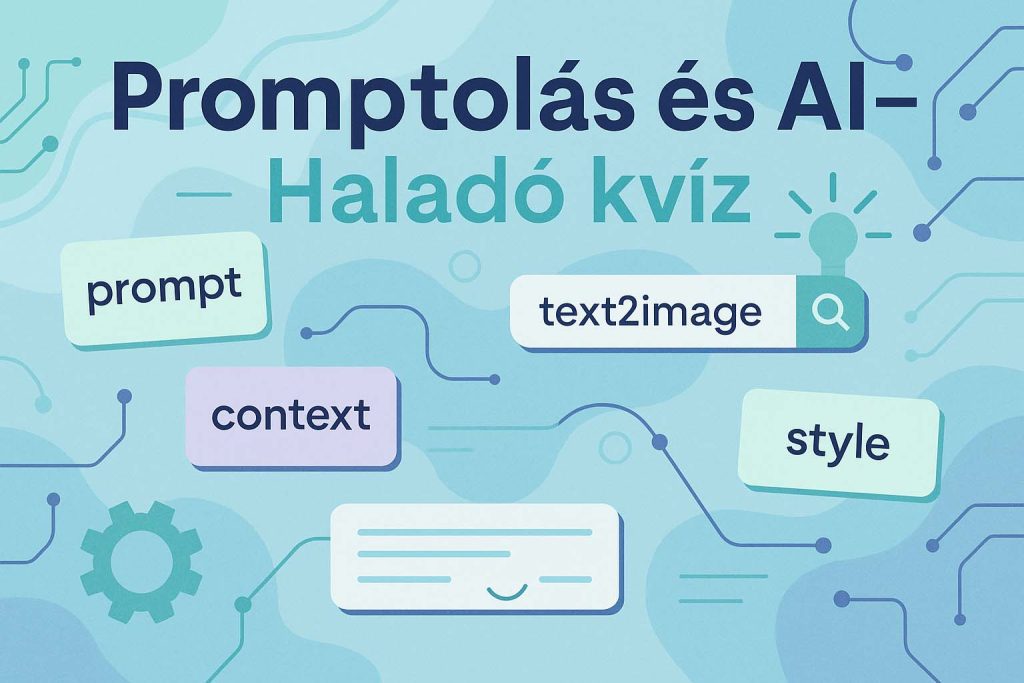 AI és promptolás témájú illusztráció technológiai kifejezésekkel – haladó kvízhez