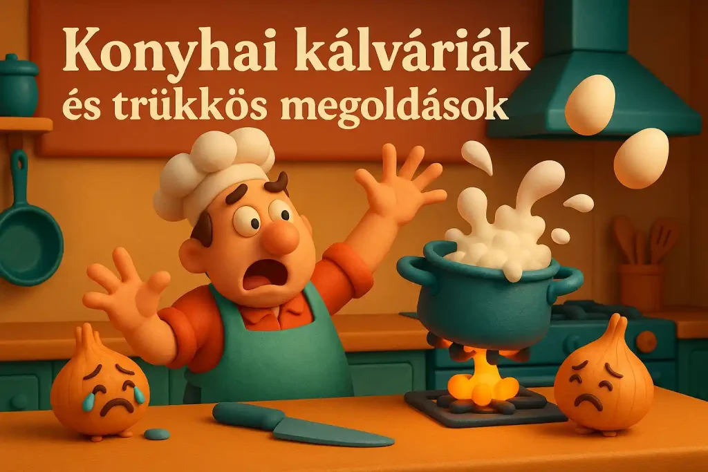 Konyhai trükkök illusztráció tojással, hagymával és főzéssel