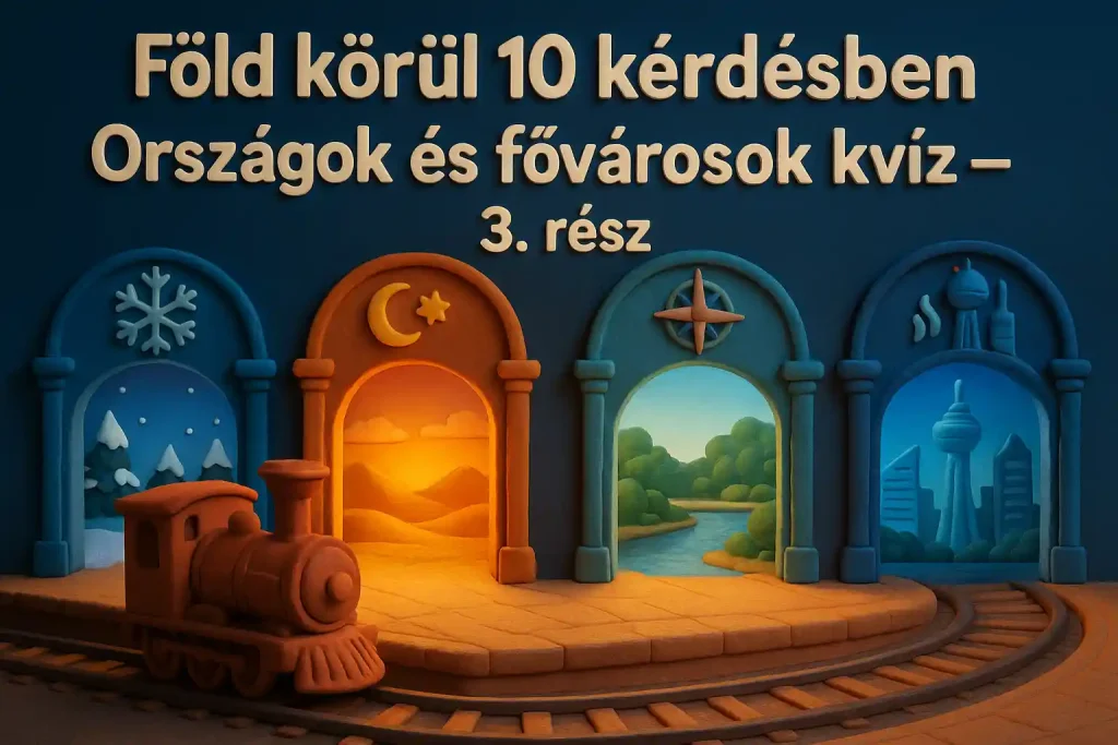 Surreális agyagvonatállomás négy fővárosi szimbólummal: hópehely, félhold, iránytű, gőz