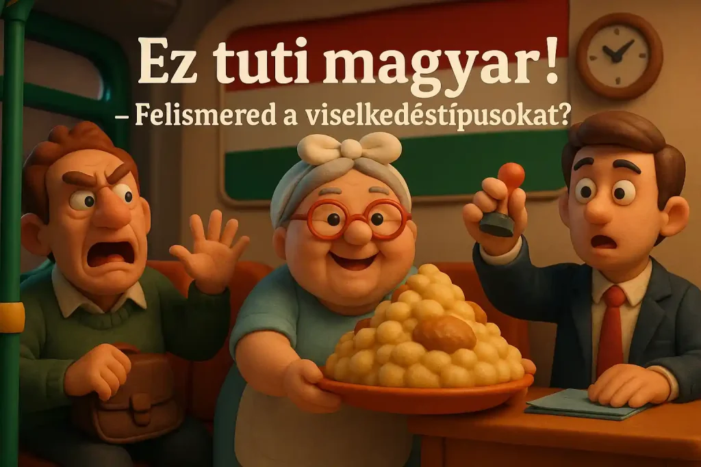 Tipikus magyar viselkedés illusztráció - panaszkodás, vendéglátás, ügyintézés 3D stílusban