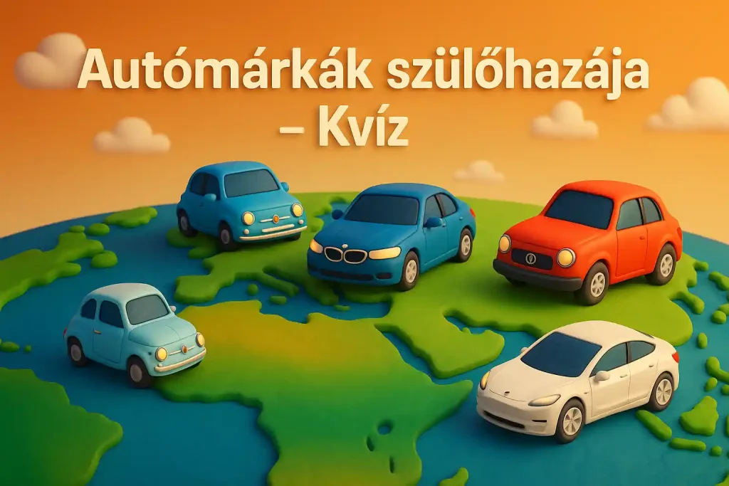 Autómárkák szülőhazája kvíz illusztráció világ térképpel