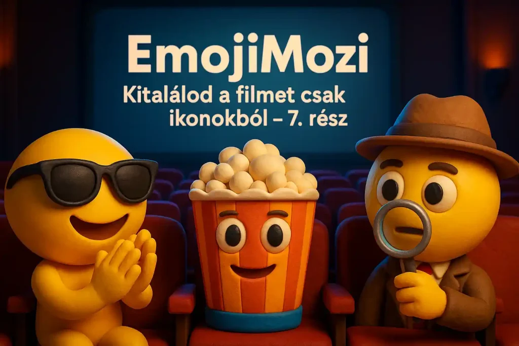 Egy mozinéző emojikból álló illusztráció, amely az EmojiMozi filmkvízt hirdeti.