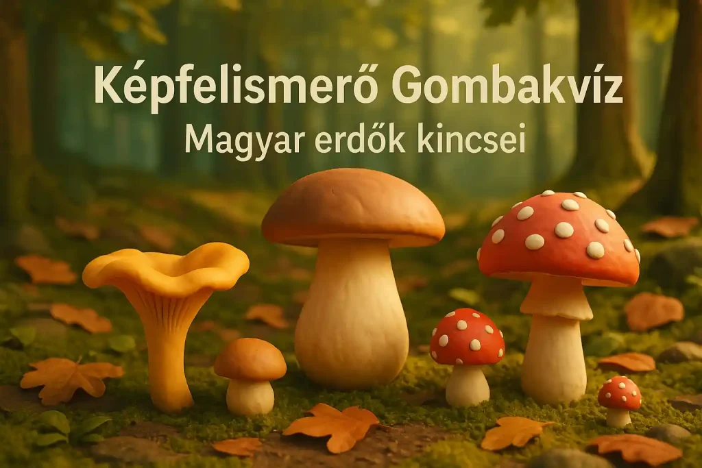 Erdő tisztás különféle gombákkal, képfelismerő gombakvíz illusztráció