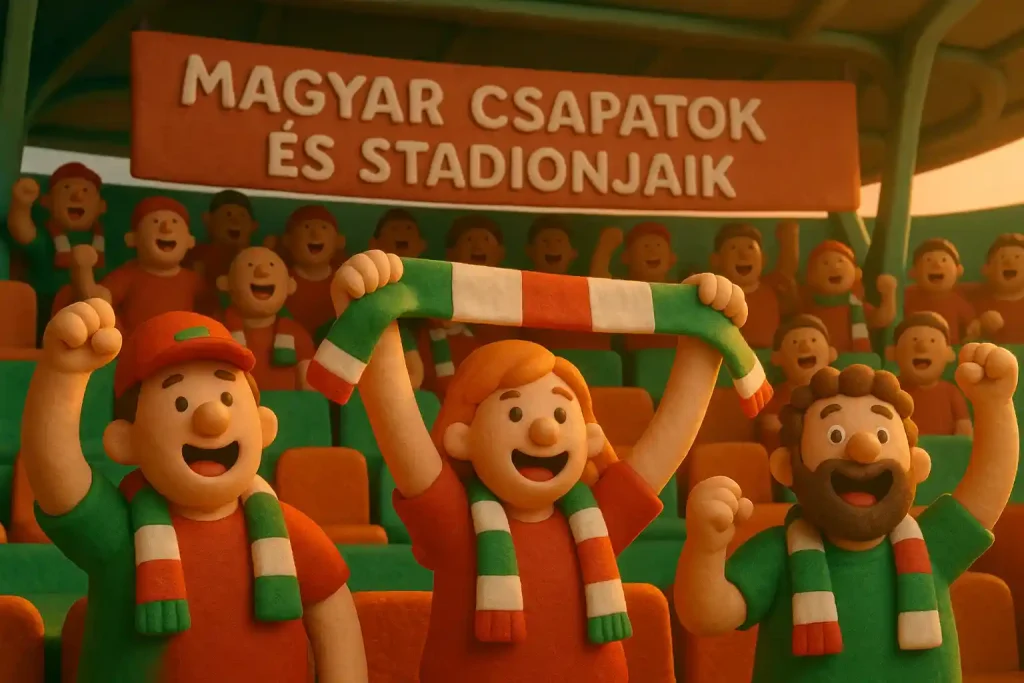 Magyar futballstadion szurkolókkal és színes hangulattal