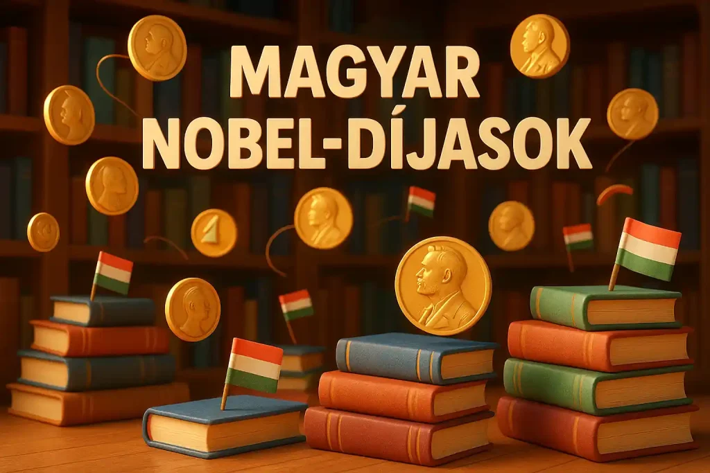 Magyar Nobel-díjasok aranyérmei és könyvek között