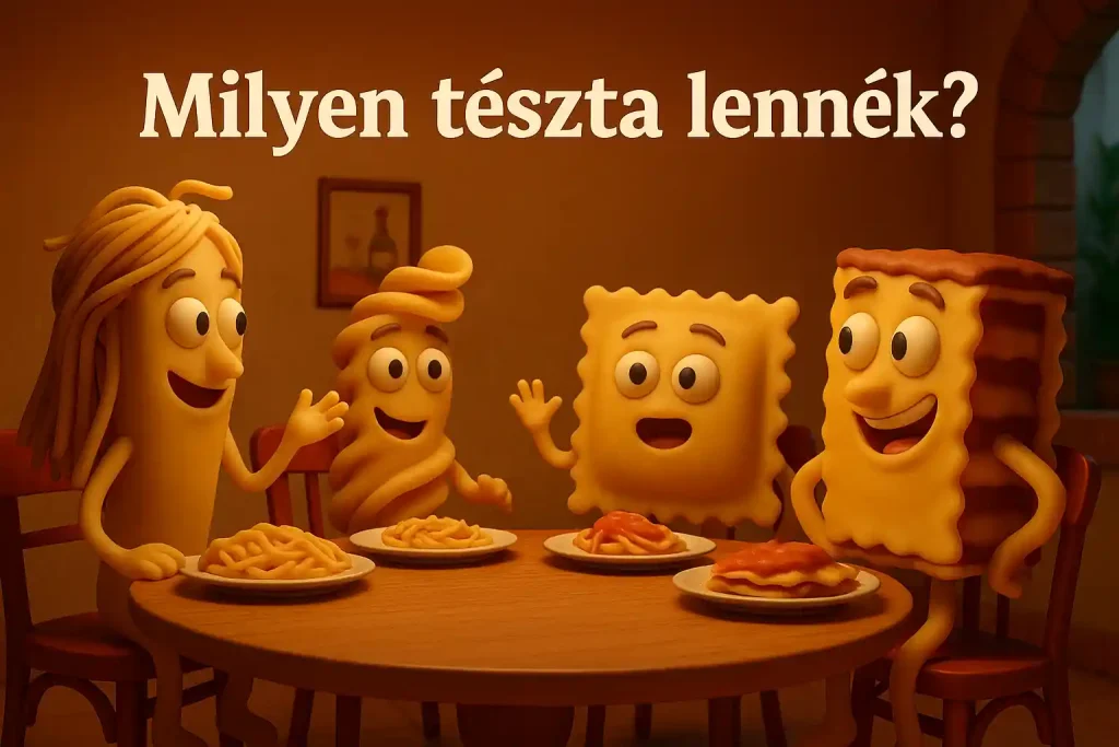 Négyféle tészta karakter vicces illusztrációban