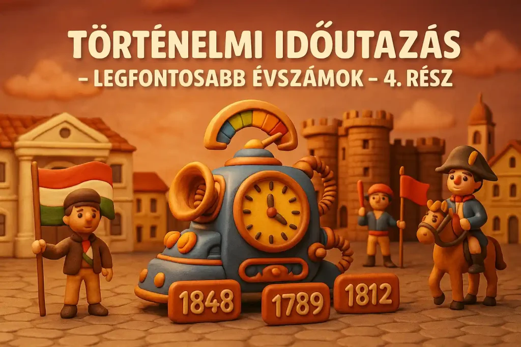 Történelmi időutazás illusztrációja híres évszámokkal