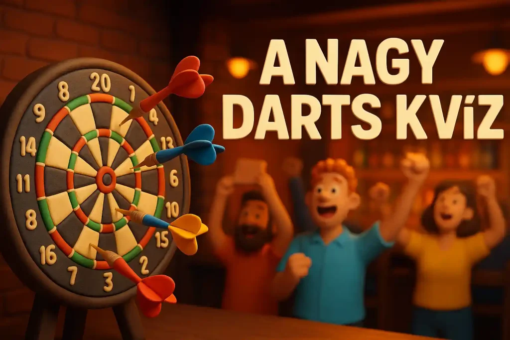 Darts tábla és nyilak színes, vidám stílusban