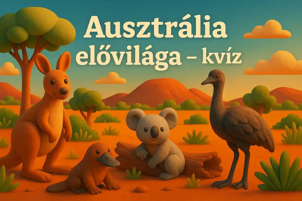Ausztrália élővilága – kenguru, koala és emu illusztráció
