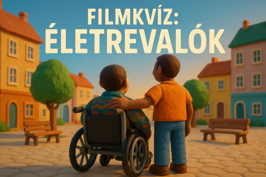 Barátságot szimbolizáló illusztráció két emberrel egy európai városban