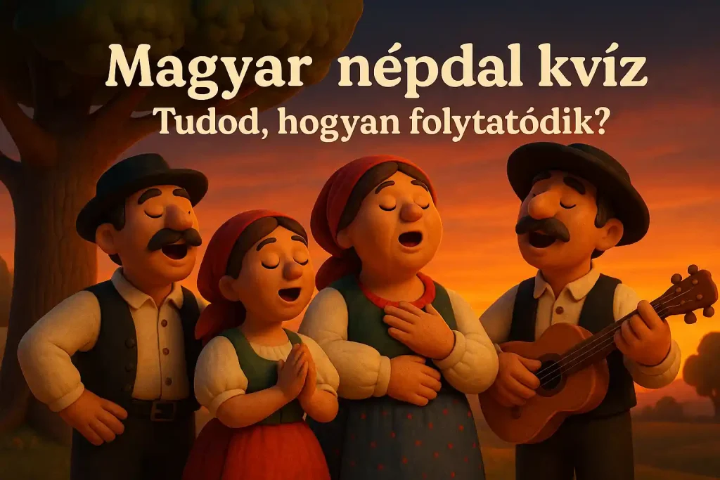 Magyar népdal kvíz illusztráció népviseletben éneklő emberekkel