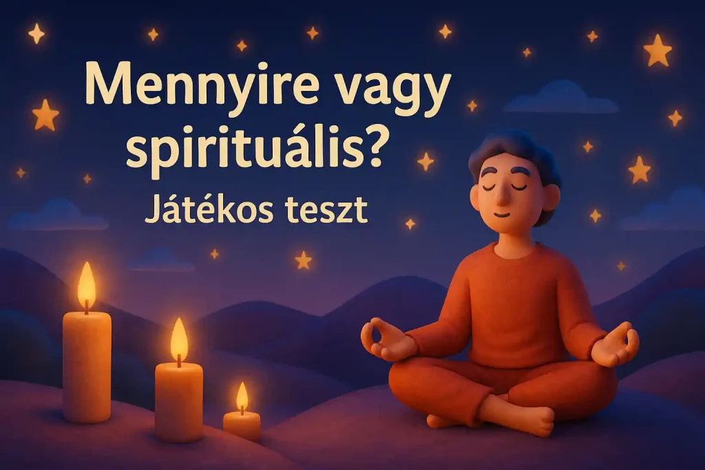 Spirituális teszt illusztráció gyertyákkal és meditáló alak
