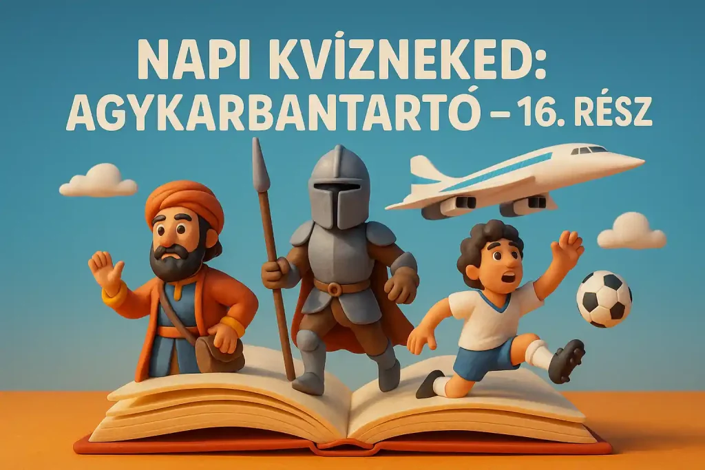 Napi kvíz agykarbantartó illusztráció ikonikus alakokkal