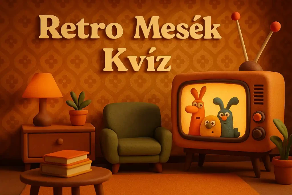 Nostalgikus nappali retro tévével és vintage mesehangulattal