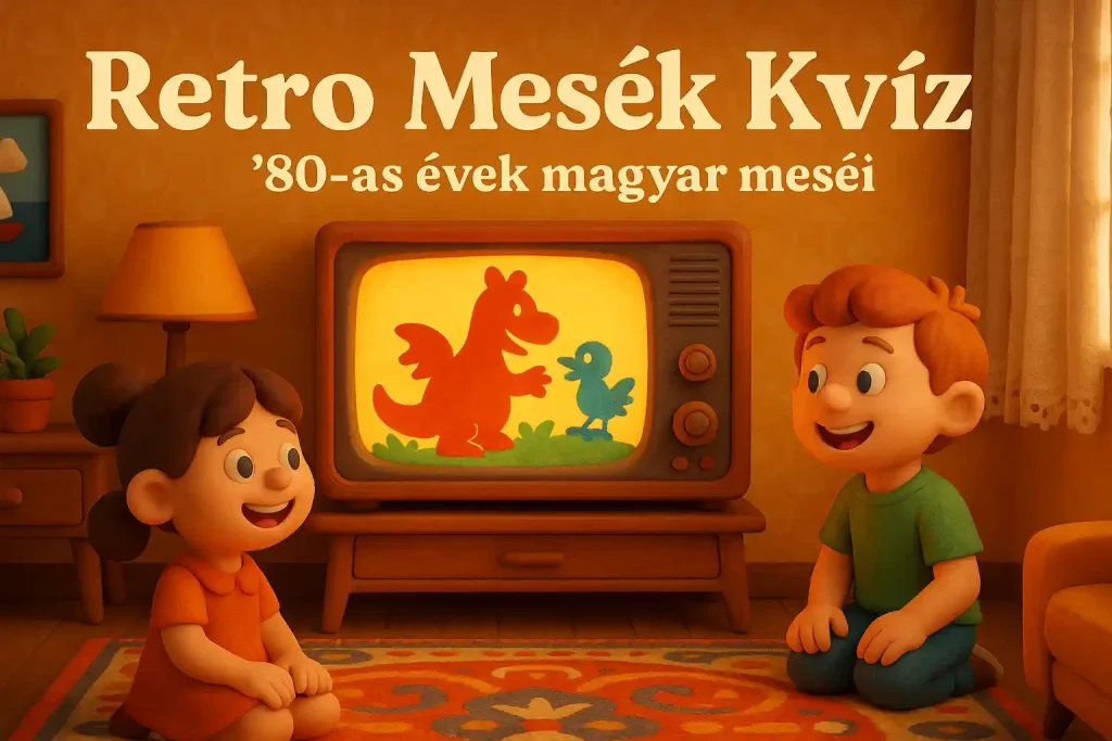 Retro hangulatú nappali vintage tévével és 80-as évekbeli mesék világát idéző jelenettel