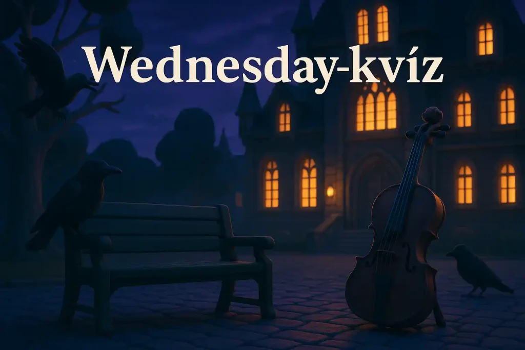 Wednesday-kvíz – gótikus illusztráció Nevermore Akadémiával