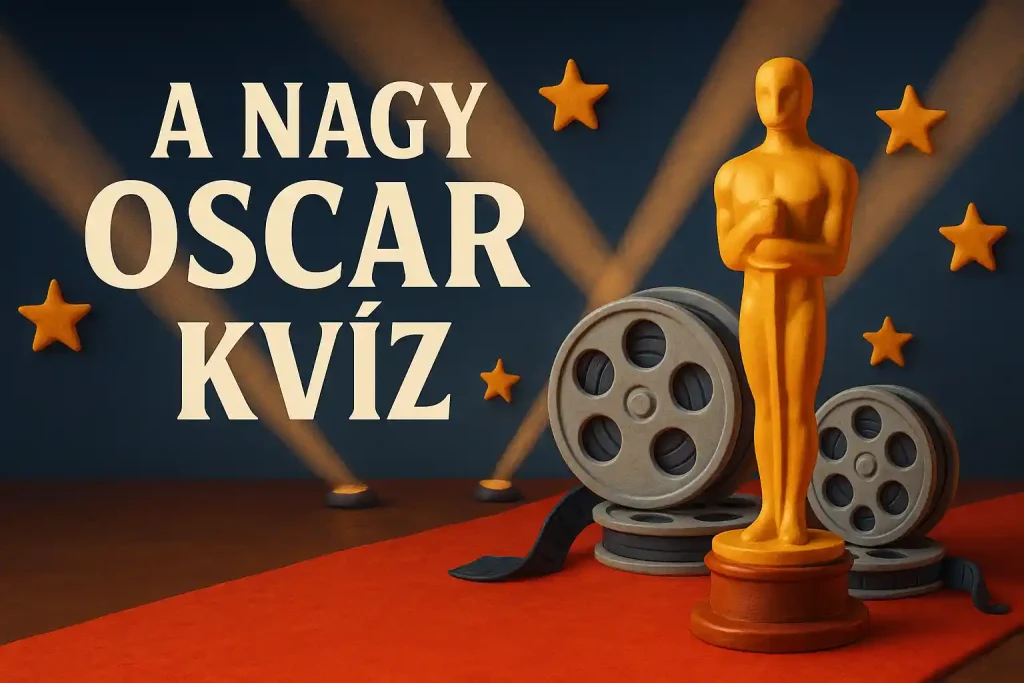 Oscar-díj kvíz aranyszoborral és vörös szőnyeggel