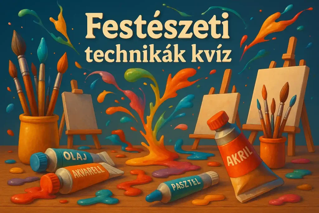 Festészeti technikák kvíz – művészeti eszközök és festékek színes stúdióban