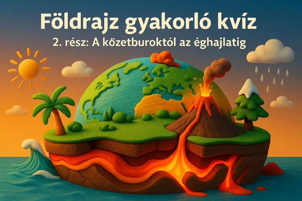 Földrajz gyakorló kvíz – a Föld rétegei és éghajlatai illusztráció