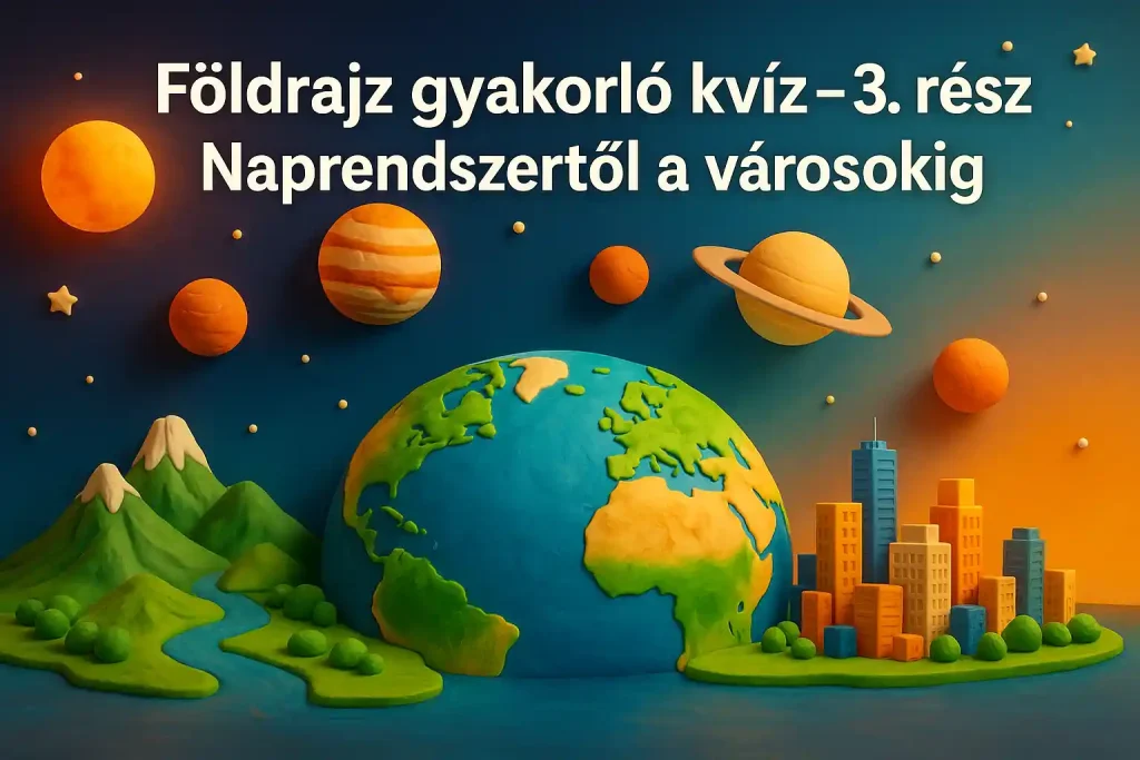 Naprendszer bolygói a Föld városai fölött – Földrajz gyakorló kvíz illusztráció