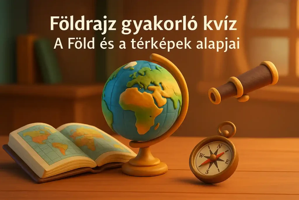 Földrajz gyakorló kvíz illusztráció, földgömb és térkép
