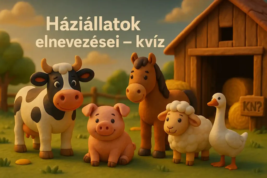 Háziállatok elnevezései kvíz – magyar állatnevek illusztráció