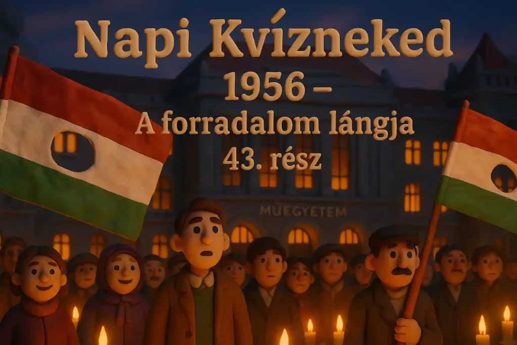 1956-os forradalom emlékére készült illusztráció, Budapest zászlókkal és gyertyákkal