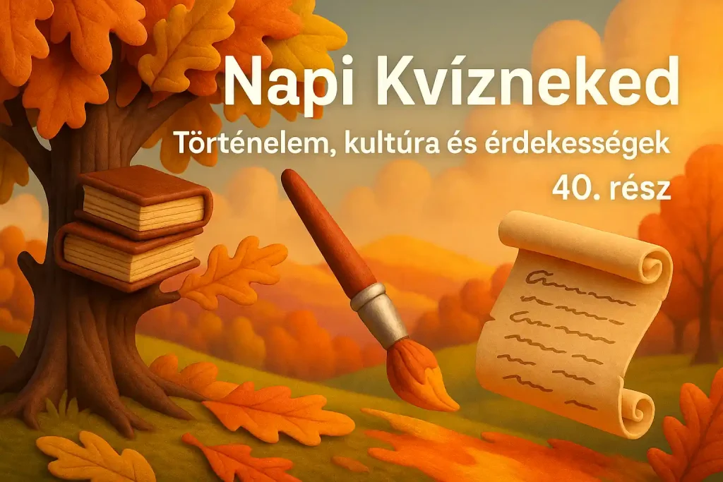 Őszi illusztráció könyvekkel, tölggyel és ecsettel – történelem és kultúra kvíz