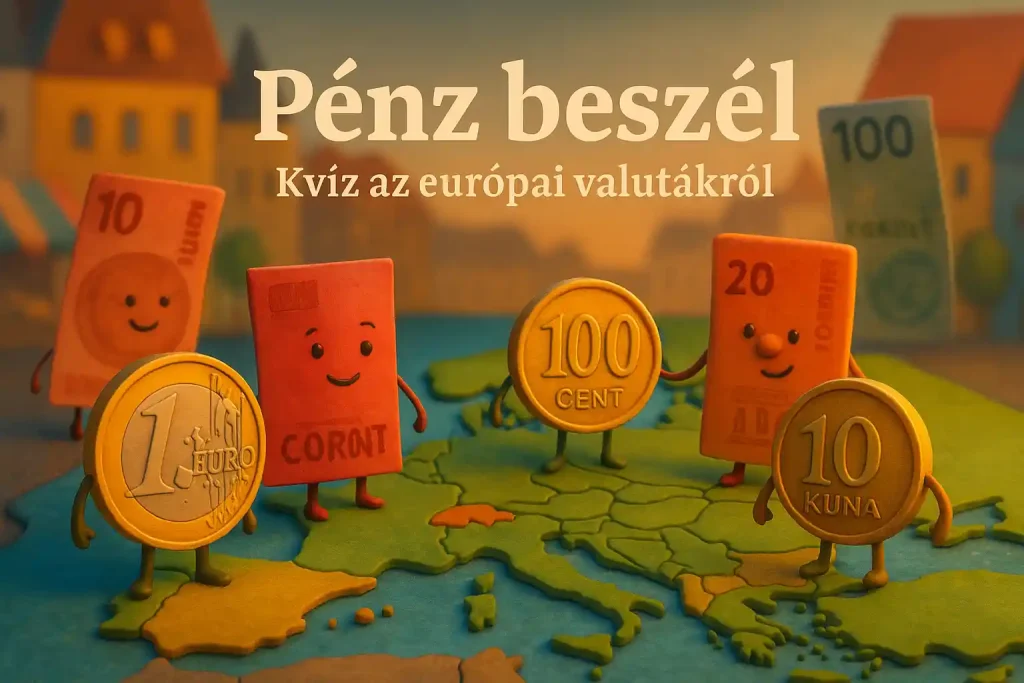 Európai valuták – színes illusztráció pénzekről és országokról