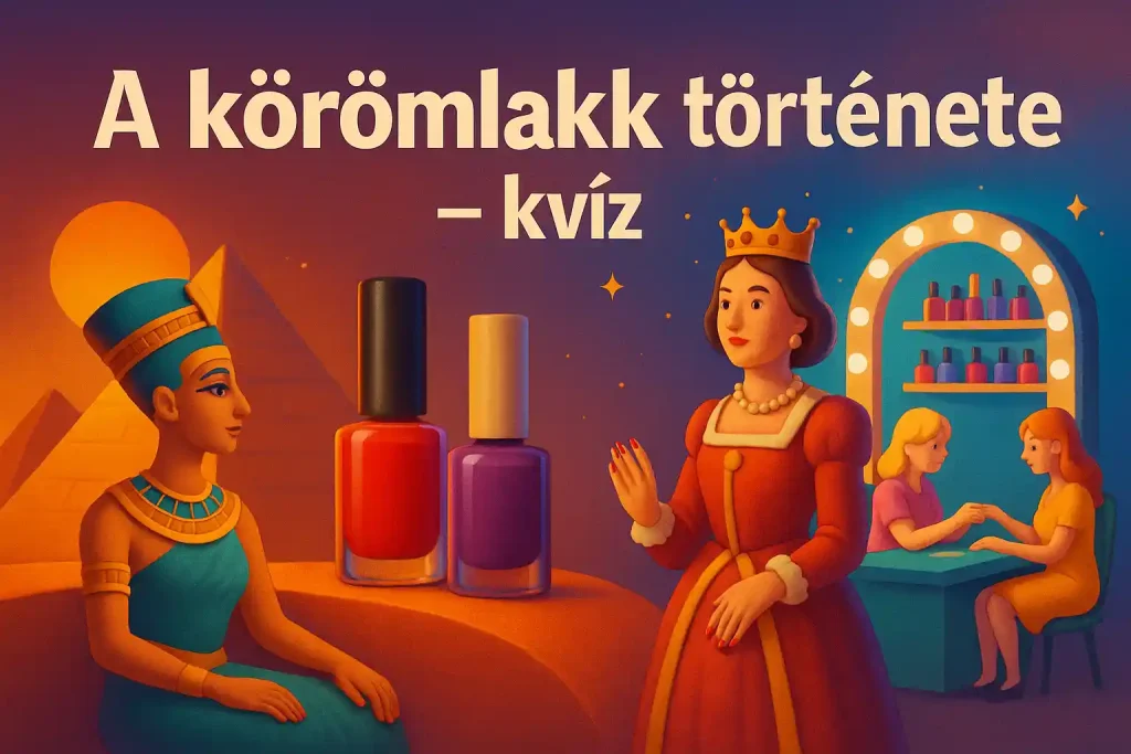 A körömlakk története idővonal stílusban, ősi és modern elemekkel.