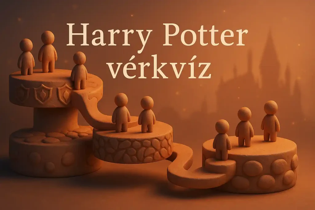 Harry Potter vérkvíz hero kép három mágikus „vérstátusz” szinttel, jelképes figurákkal.