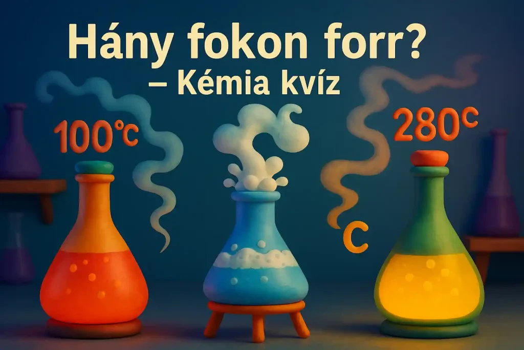 Kémiai laborjelenet forrásban lévő lombikkal és gőzökkel