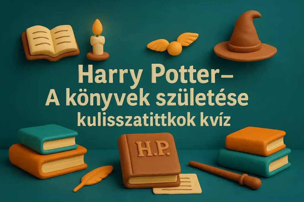 Harry Potter kulisszatitkok kvíz hero kép agyagkönyvekkel és varázsvilágot idéző díszletekkel.