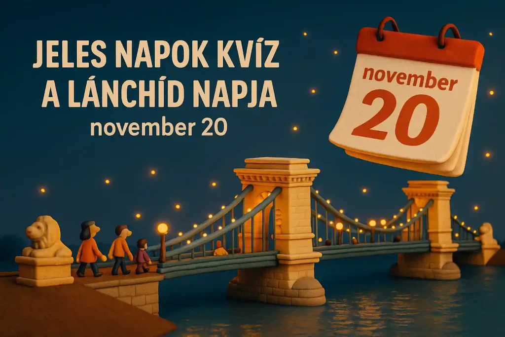 Jeles napok kvíz – A Lánchíd napja – illusztráció a budapesti Széchenyi Lánchíd napja témájához.