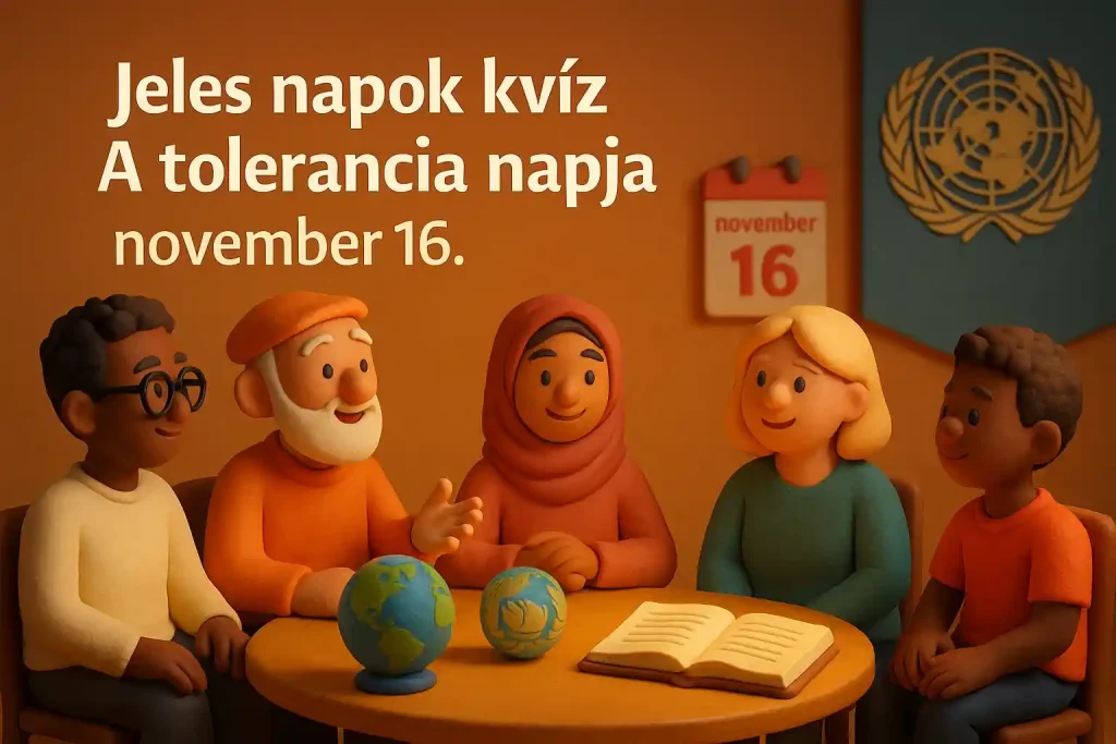 Jeles napok kvíz – A tolerancia napja – november 16. – illusztráció ENSZ és UNESCO ihlette, sokszínű, békés együttélésről.