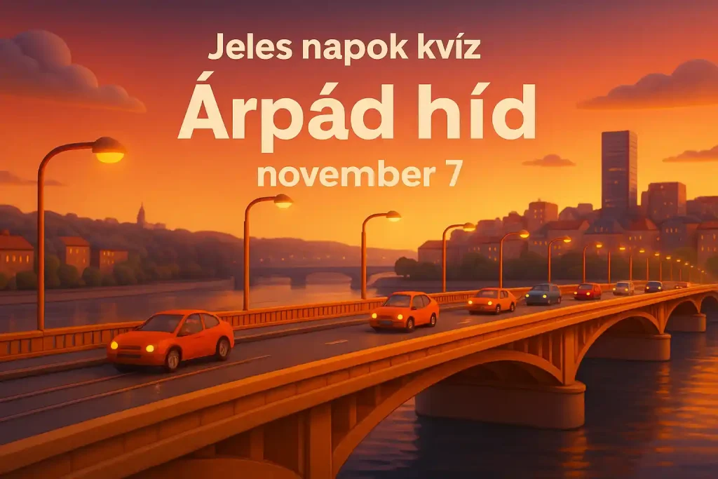 Árpád híd naplementében, Budapest forgalmas Duna-hídja.