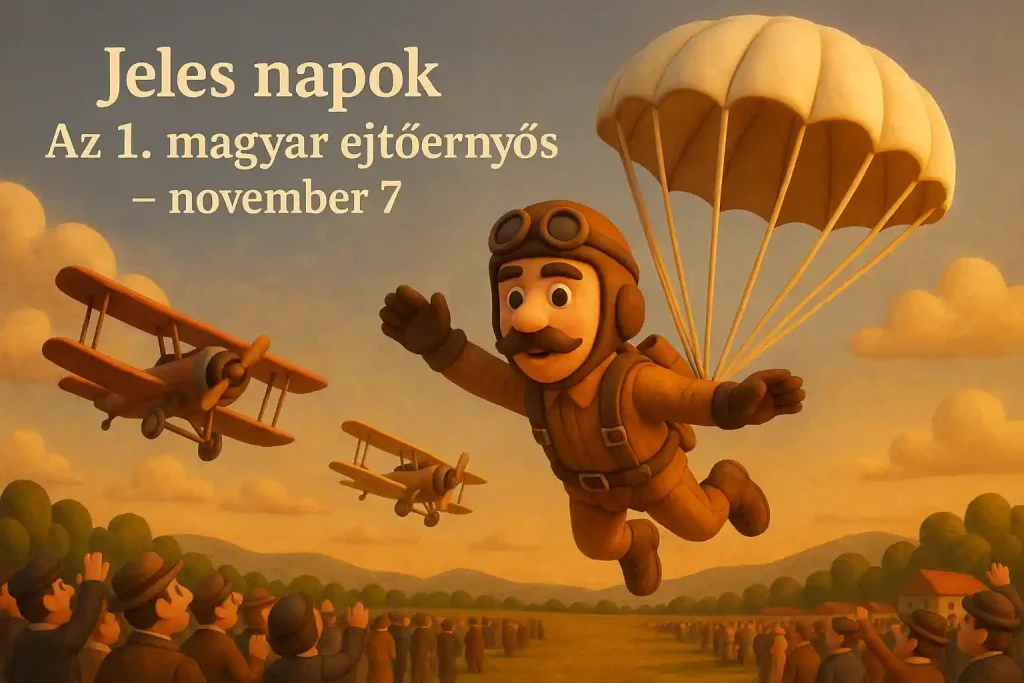 Kovács Endre első magyar ejtőernyős ugrása a Rákosmezőn, 1920. november 7-én