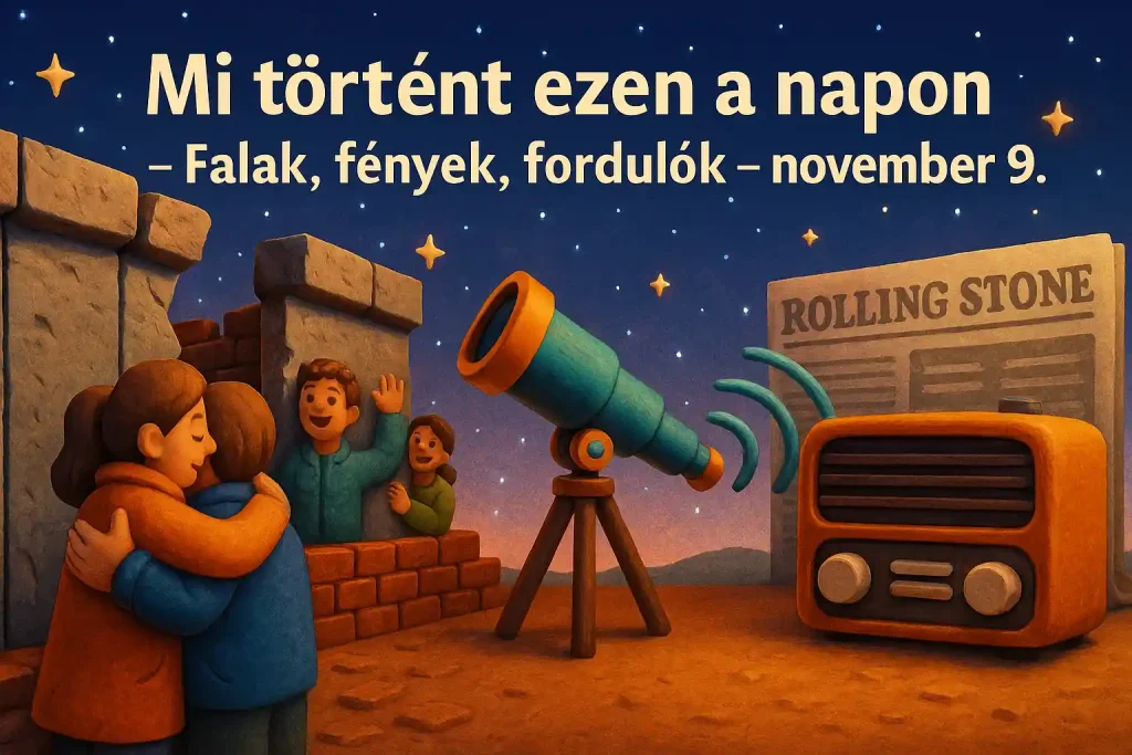 November 9. – berlini fal megnyitása, tudományos és kulturális fordulópontok illusztrációja