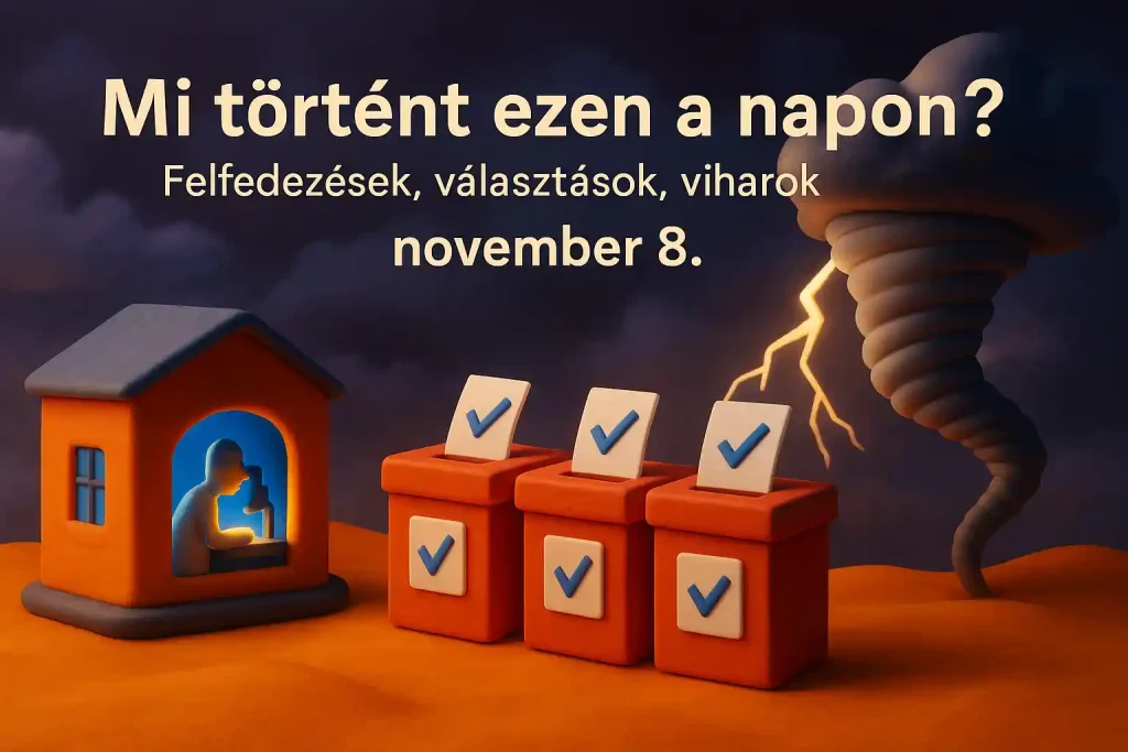 November 8-i évfordulók – felfedezések, választások, viharok illusztráció
