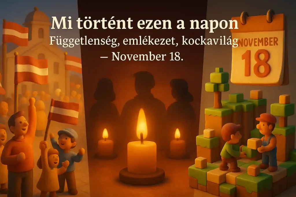 Függetlenség, emlékezet és kockavilág jelenete egy november 18-hoz kapcsolódó illusztráción