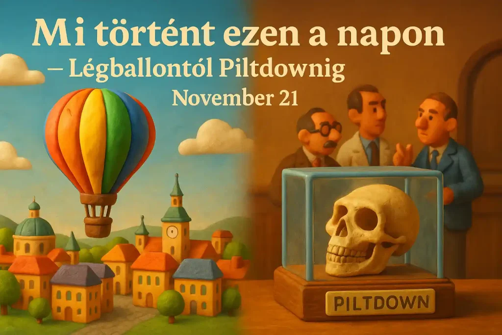 Mi történt ezen a napon – november 21, légballontól Piltdownig játékos illusztráció