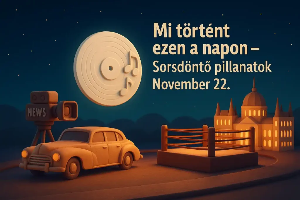 Mi történt ezen a napon – November 22 kvíz: fontos pillanatokat bemutató illusztráció november 22-i évfordulókkal.