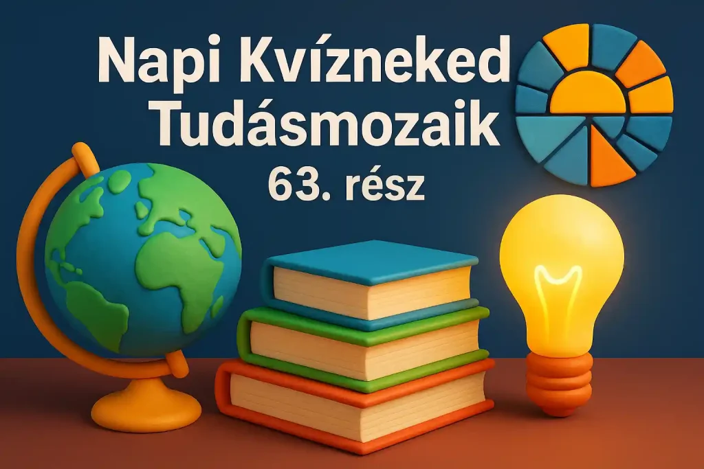 Színes tudásmozaik illusztráció, kvíz témájú 3D képelemekkel