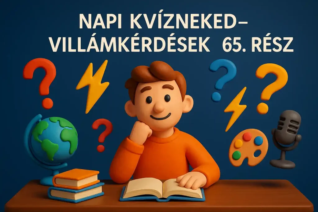 3D illusztráció lebegő kérdőjelekkel és színes tudásszimbólumokkal a Napi Kvízneked villámkérdéseihez.