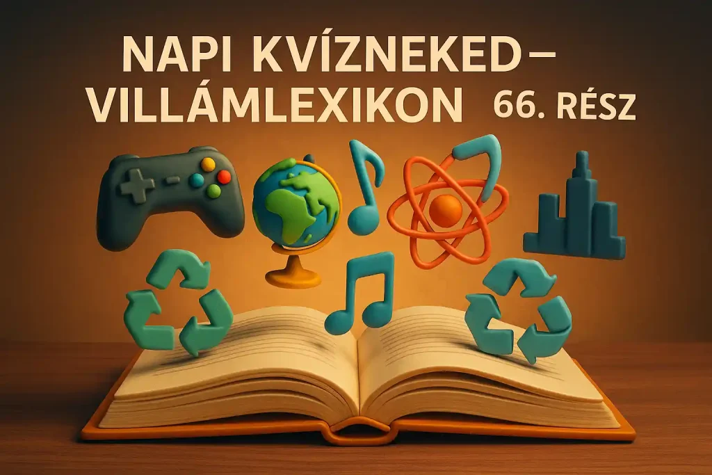 Napi Kvízneked – Villámlexikon kvíz hero kép egy nyitott enciklopédiával és színes tudásikonokkal