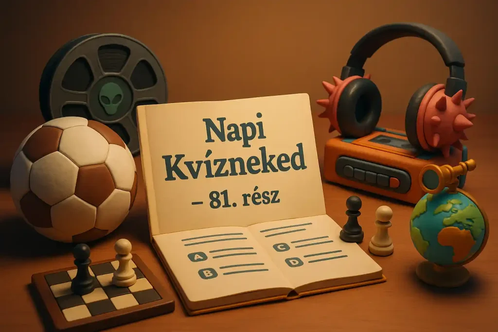 Vegyes műveltségi kvíz sporttal, sci-fivel és popkultúrával – Napi Kvízneked 81. rész hero képe egy focilabdával, filmreellel és sakkfigurákkal.