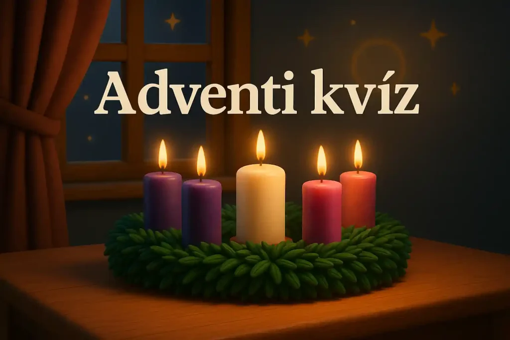 Adventi koszorú és gyertyák kvíz illusztráció adventi koszorúval és gyertyákkal.