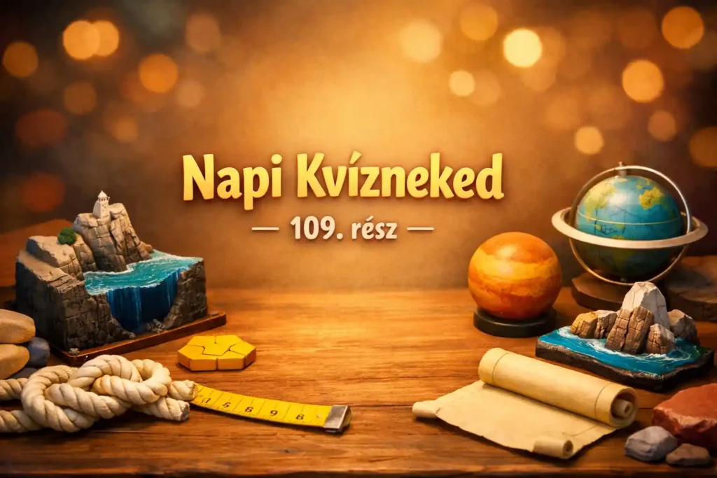 Agytorna kvíz hero kép tárgyakkal, „Napi Kvízneked – 109. rész” felirattal.