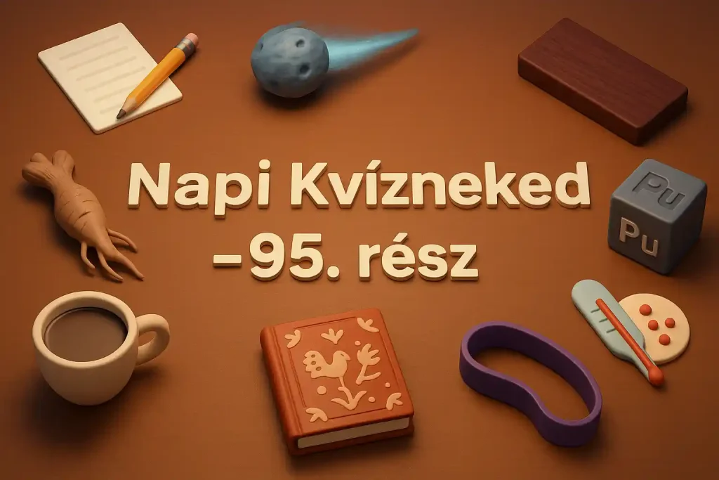 Tanulságos vegyes kvíz hero kép: tudásasztal szimbólumokkal és „Napi Kvízneked – 95. rész” felirattal.