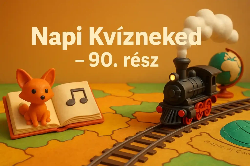 Utazás meséktől a vasútig műveltségi kvíz hero kép gőzmozdonnyal és mesekönyvvel.